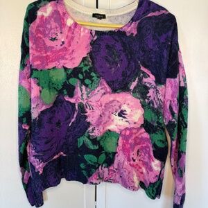 Talbots Floral cotton blend pullover sweater, M, very soft